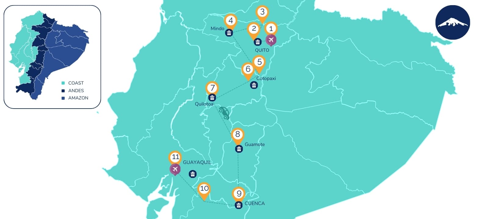 11 Day Hidden Treasures Ecuador Map