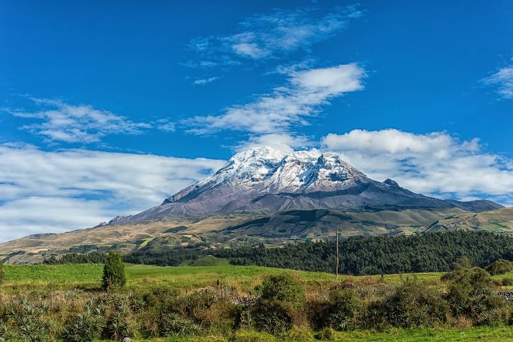 biking around the chimborazo view of chimborazo volcano in the andes, ecuador.