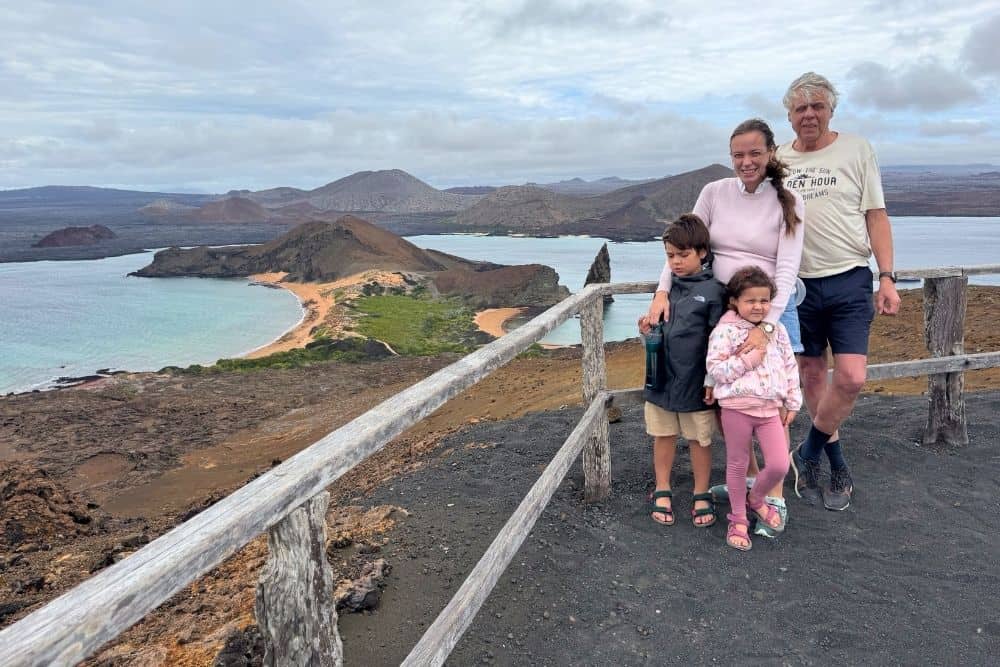 rebecca with father and children pinnacle rock rebecca with father and children pinnacle rock galapagos
