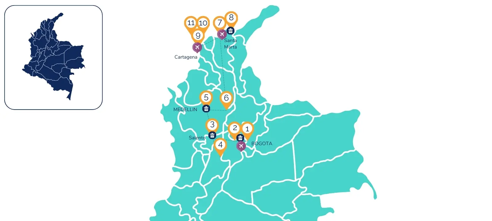 11-Day Hidden Treasures Colombia Map