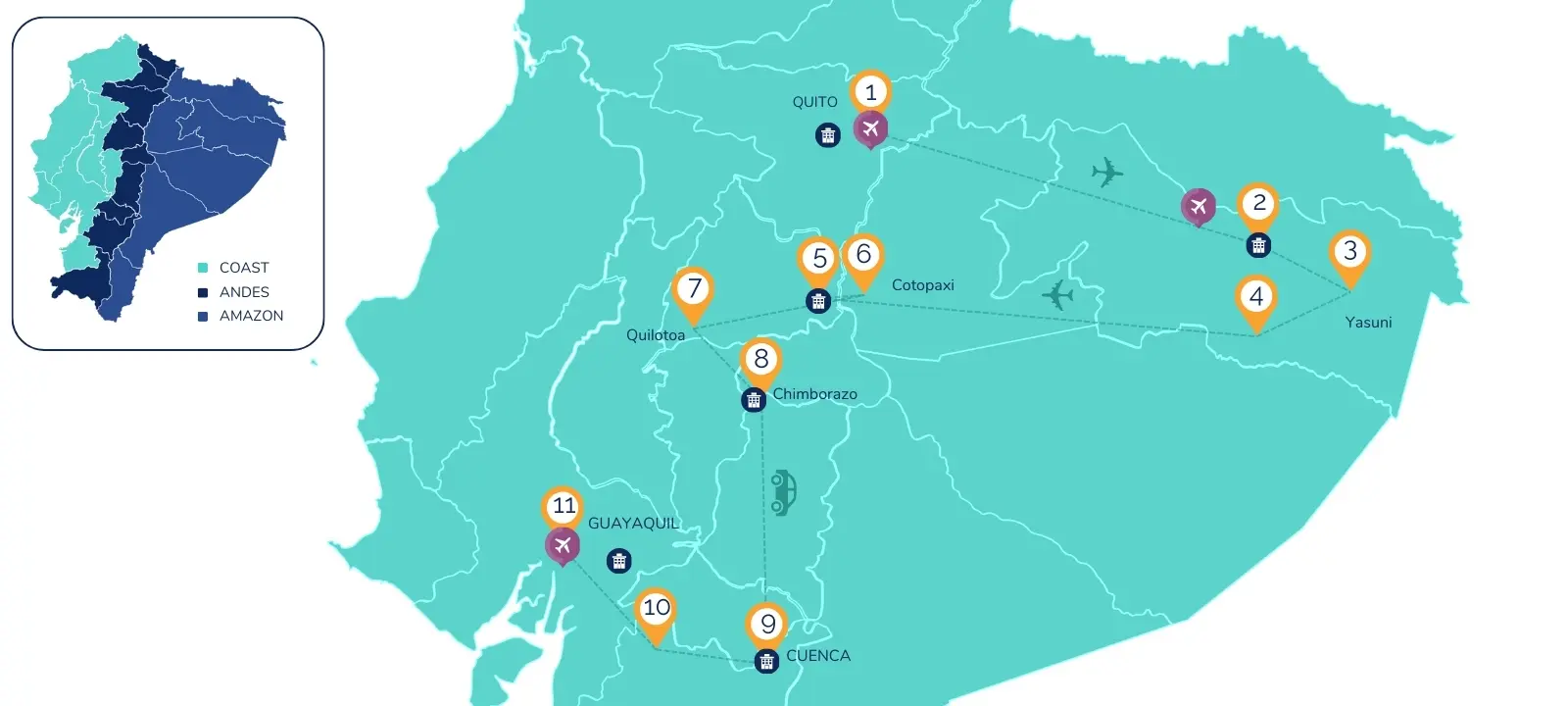 11-Day Luxury Nature Ecuador Map