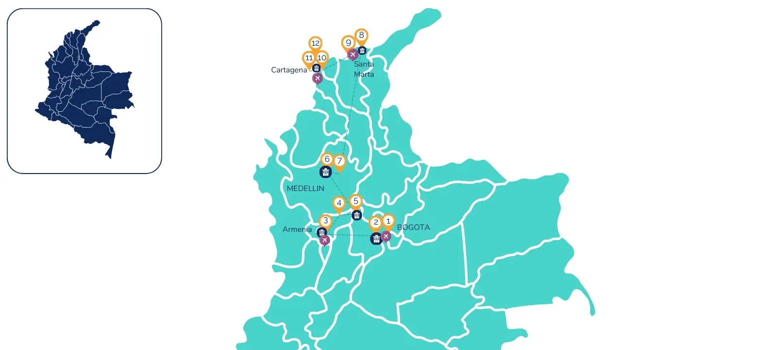 12 Day Colombia Highlights Tour Map