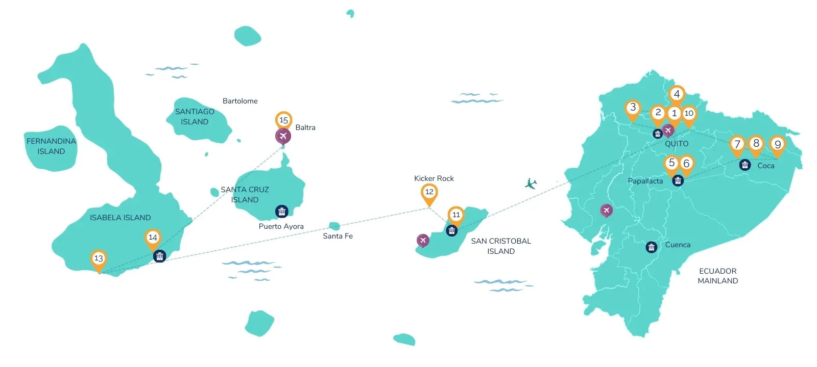 15-Day Luxury Ecuador & Galapagos Highlights Tour Map