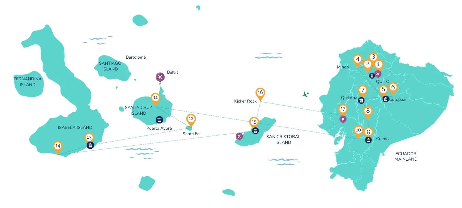 17 Day Hidden Treasures Ecuador & Galapagos Map