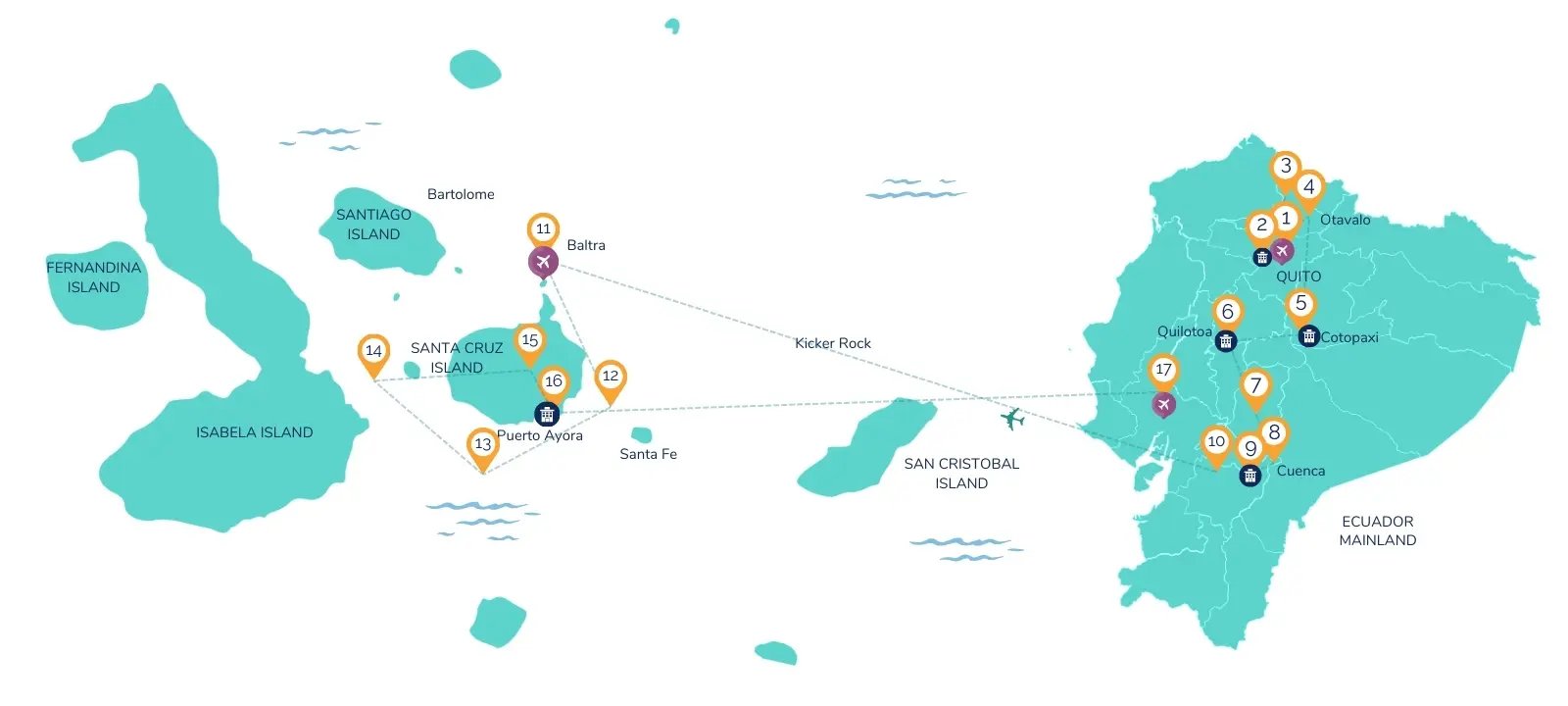 17 Day Luxury Ecuador & Galapagos Map