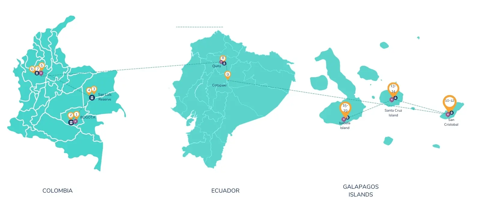 19-Day Colombia Galapagos Tour Map