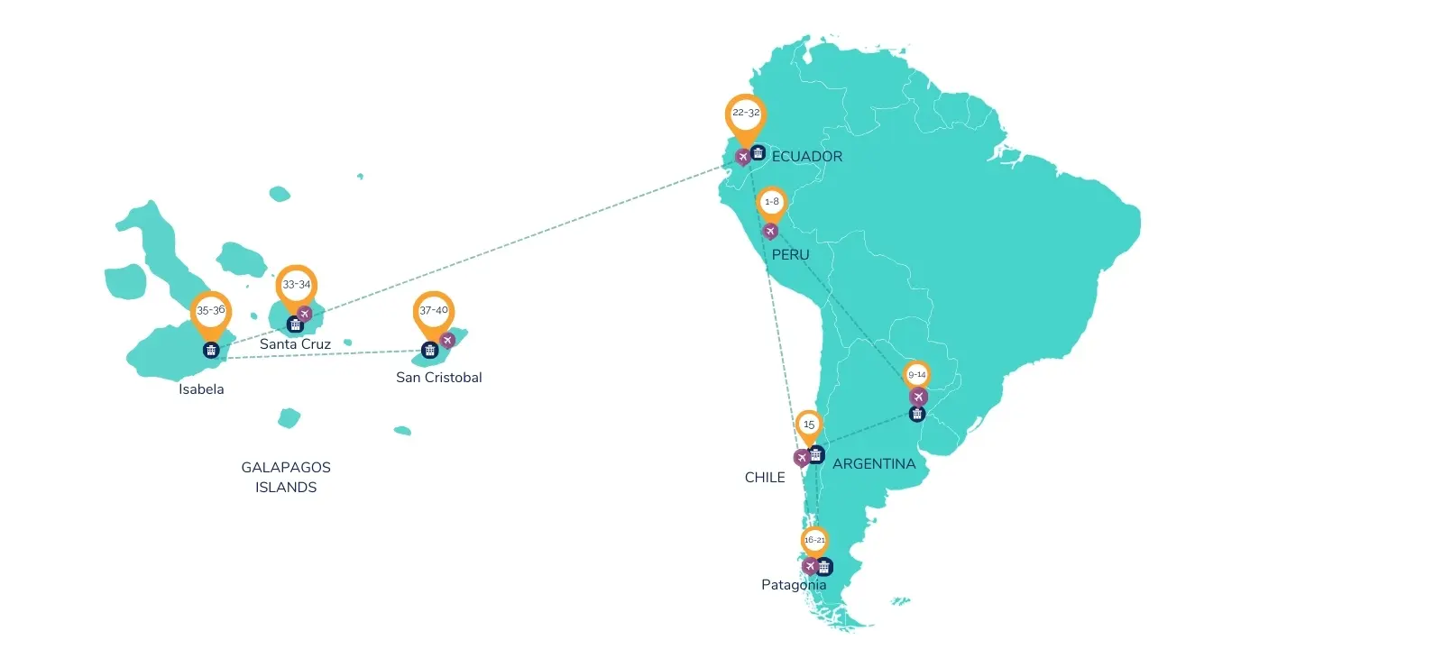 40-Day South Amerixa Luxury Adventure Map